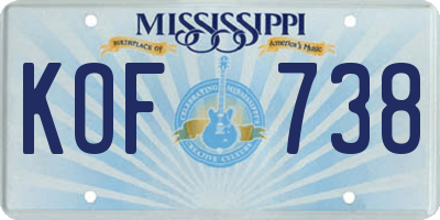 MS license plate KOF738