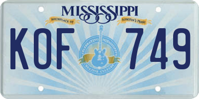 MS license plate KOF749
