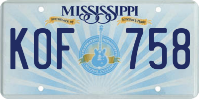 MS license plate KOF758