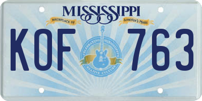 MS license plate KOF763