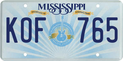MS license plate KOF765