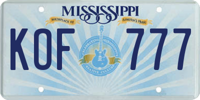 MS license plate KOF777