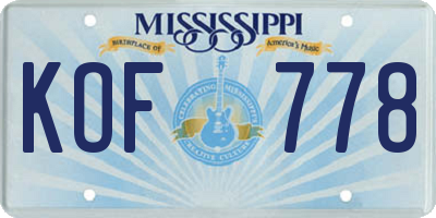 MS license plate KOF778