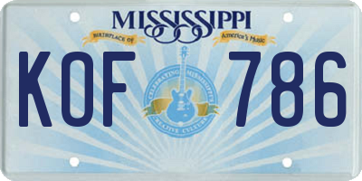 MS license plate KOF786