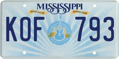 MS license plate KOF793