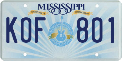 MS license plate KOF801