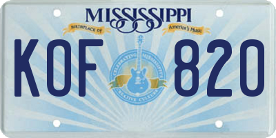 MS license plate KOF820