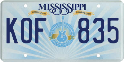 MS license plate KOF835