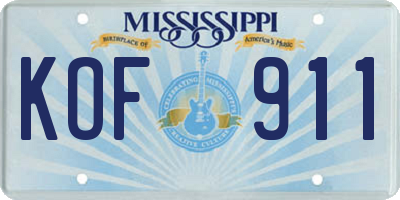MS license plate KOF911