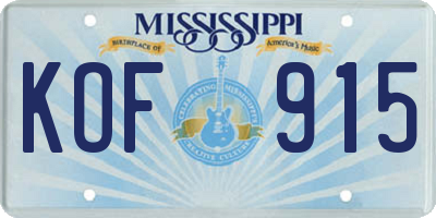MS license plate KOF915