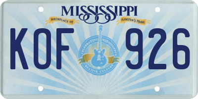 MS license plate KOF926