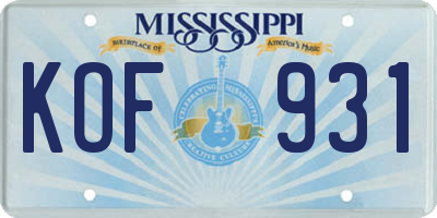 MS license plate KOF931
