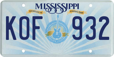 MS license plate KOF932