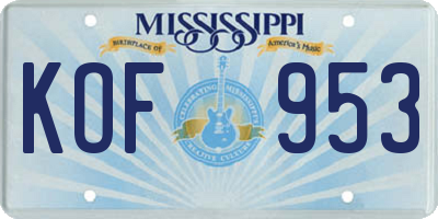 MS license plate KOF953