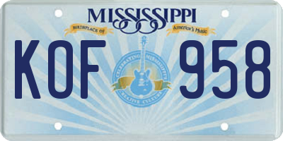 MS license plate KOF958