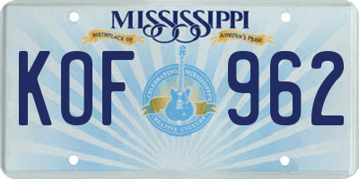 MS license plate KOF962