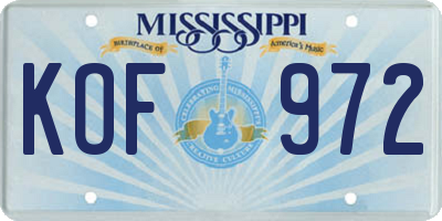 MS license plate KOF972