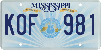 MS license plate KOF981