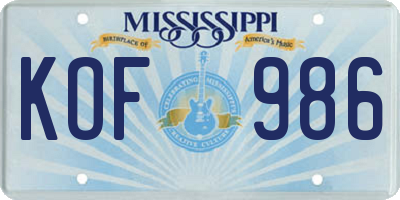 MS license plate KOF986