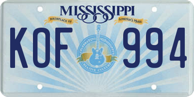 MS license plate KOF994