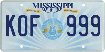 MS license plate KOF999