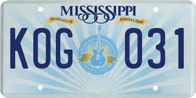MS license plate KOG031