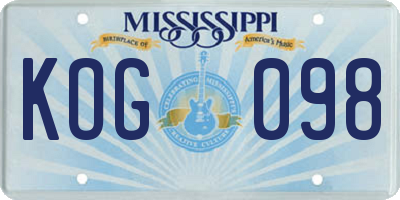 MS license plate KOG098