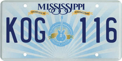 MS license plate KOG116