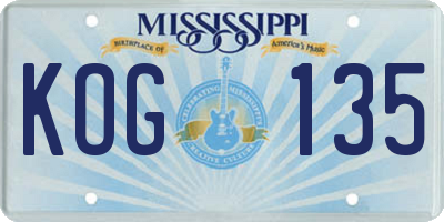 MS license plate KOG135