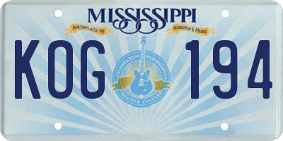 MS license plate KOG194