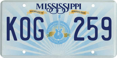 MS license plate KOG259