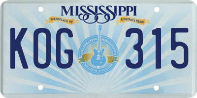 MS license plate KOG315