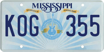 MS license plate KOG355