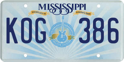 MS license plate KOG386