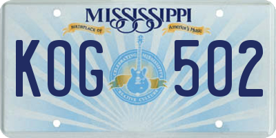MS license plate KOG502