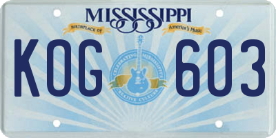 MS license plate KOG603