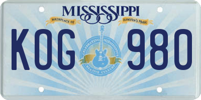 MS license plate KOG980