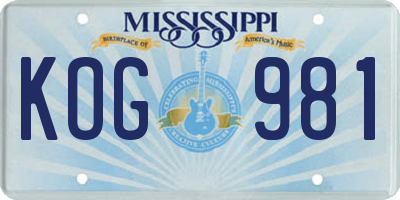 MS license plate KOG981