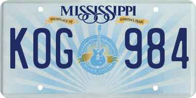 MS license plate KOG984