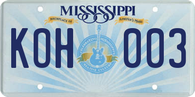 MS license plate KOH003