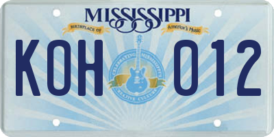 MS license plate KOH012