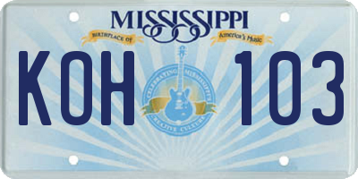 MS license plate KOH103