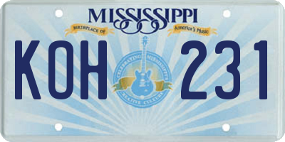 MS license plate KOH231