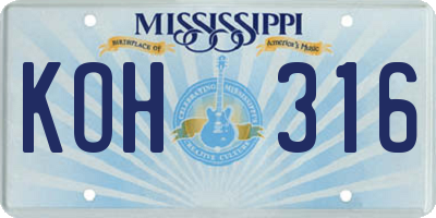 MS license plate KOH316