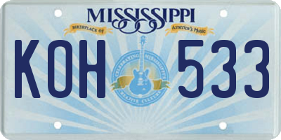 MS license plate KOH533