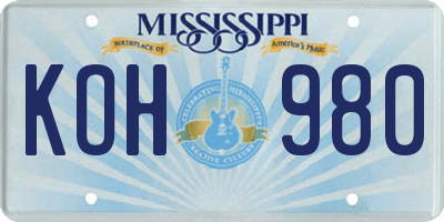 MS license plate KOH980