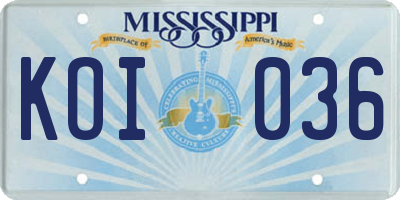 MS license plate KOI036