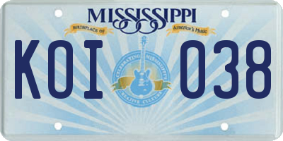 MS license plate KOI038