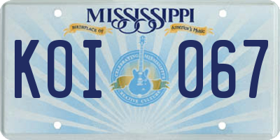 MS license plate KOI067