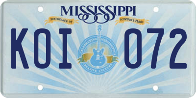MS license plate KOI072